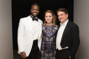 Justin Hopkins and Erica Spyres with Keith Lockhart backstage at the Palladium (Sam Brewer)